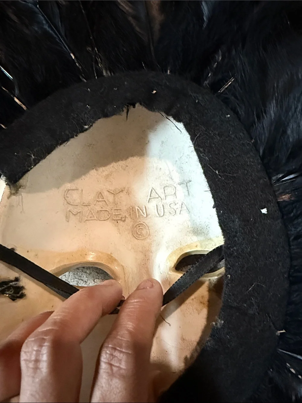 Beautiful Feathered Clay Art Mask Made in USA
